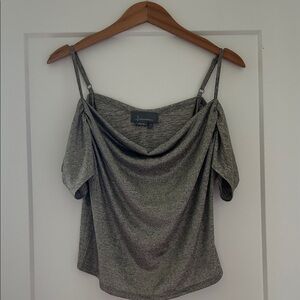 Anthropologie Heathered Silver Gray off shoulder top